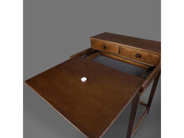 Medieval Majesty Office Computer Desk in Truffle Brown Finish with Hutch, Pull-Out Tray, and Concealed Storage Compartment, 22' x 28' x 35', Solid...