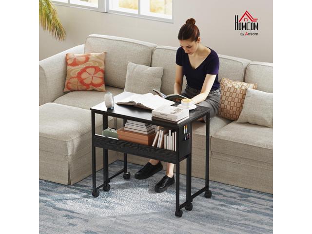 HOMCOM Small Folding Desk, Rolling Computer Desk Foldable with Storage Bag and Shelf, 31.5' Portable Writing Table on Wheels for Small Spaces, Home...