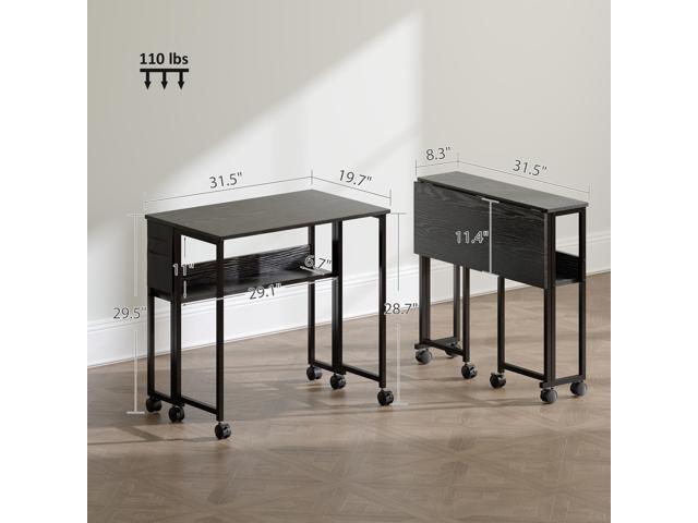 HOMCOM Small Folding Desk, Rolling Computer Desk Foldable with Storage Bag and Shelf, 31.5' Portable Writing Table on Wheels for Small Spaces, Home...