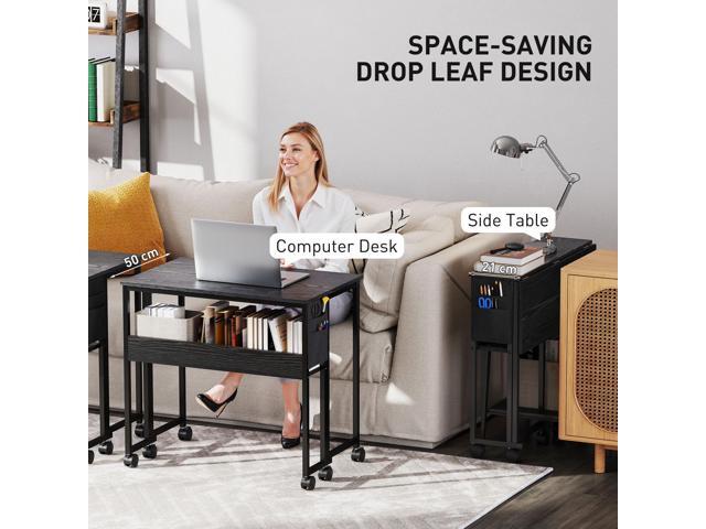 HOMCOM Small Folding Desk, Rolling Computer Desk Foldable with Storage Bag and Shelf, 31.5' Portable Writing Table on Wheels for Small Spaces, Home...