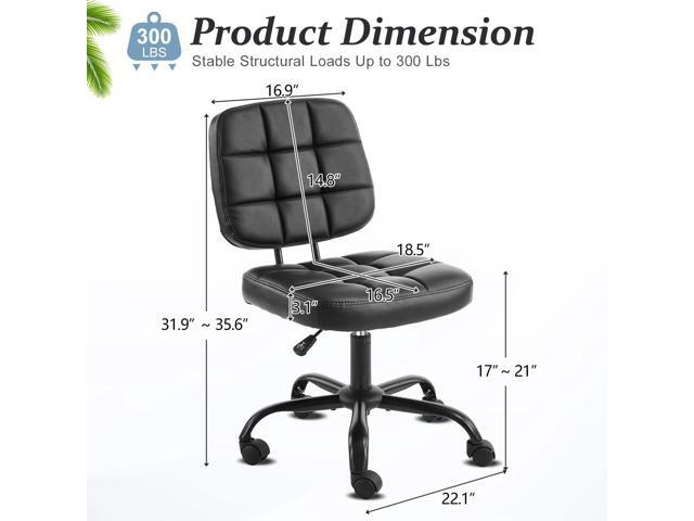 VINGLI Compact Small Desk Chair, Cute Armless Chair with Wheels, Vanity Chair with Low Back, Height Adjustable Task Chair for Small Spaces, Office,...