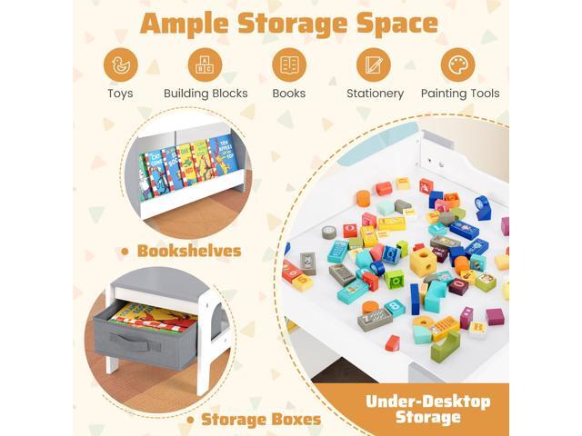 GLACER Kids Table and Chairs, 4 in 1 Wooden Activity Table with Bookshelves, Reversible Tabletop, Chalkboard for Crafts, Drawing, Toddler Table and...