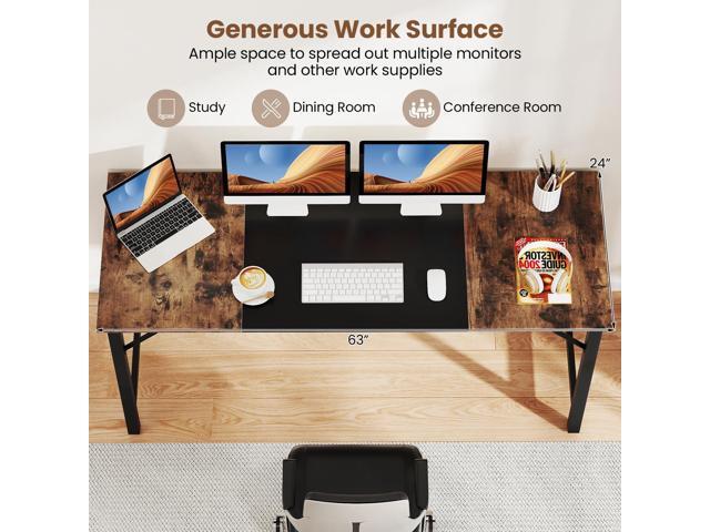 Giantex 63 Inch Computer Desk, Modern Simple Office Desk with Triangle Structure Metal Frame, Computer Workstations for Home Office, Study,...