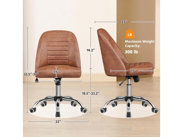 Yaheetech PU Leather Armless Task Office Chair, Modern Tiltable Mid Back Vanity Chair with Rolling Wheels, Metal Base Retro Brown