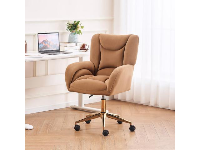 Velvet Teddy Fabric Home Office Chair Comfy Vanity Chairs Adjustable 360° Swivel Upholstered Computer Task Chair Living Room Chairs with Arm,Ivory...