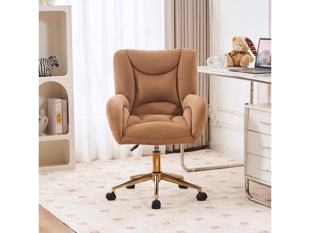 Velvet Teddy Fabric Home Office Chair Comfy Vanity Chairs Adjustable 360° Swivel Upholstered Computer Task Chair Living Room Chairs with Arm,Ivory...