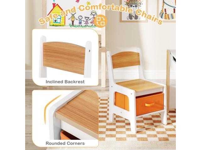 LDAILY Kids Table and Chairs, 4 in 1 Wooden Activity Table with Bookshelves, Storage Drawer, Reversible Tabletop & Chalkboard, Toddler Table and...
