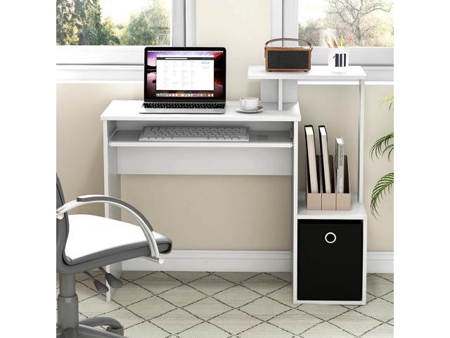 Giantex White Computer Desk with Drawers & Keyboard Tray, Modern Home Office Desk with Storage Shelves & Printer Stand, Laptop PC Table for...