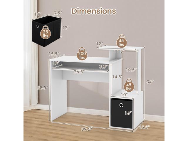 Giantex White Computer Desk with Drawers & Keyboard Tray, Modern Home Office Desk with Storage Shelves & Printer Stand, Laptop PC Table for...