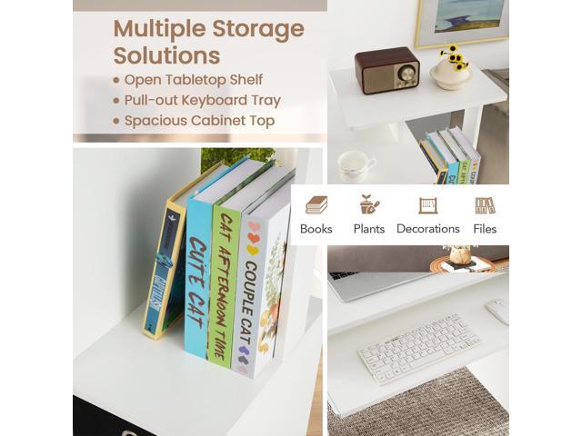 Giantex White Computer Desk with Drawers & Keyboard Tray, Modern Home Office Desk with Storage Shelves & Printer Stand, Laptop PC Table for...