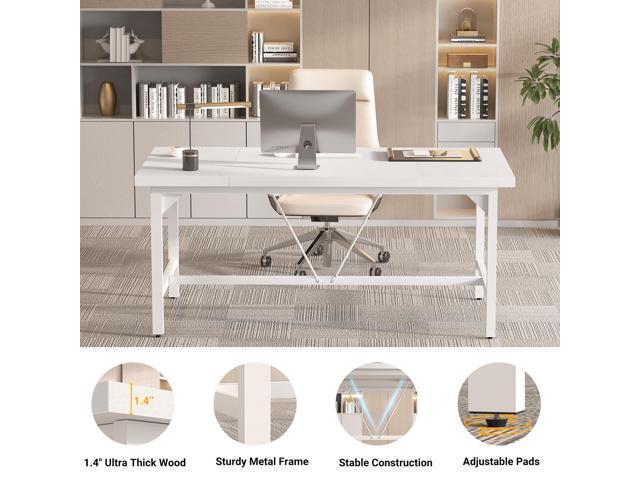 Cyclysio 63' Large Computer Desk, Long Office Table with Heavy Duty Metal Frame, Modern Study Writing Gaming Desk for 2 Person, 1.4' Thick Wood...