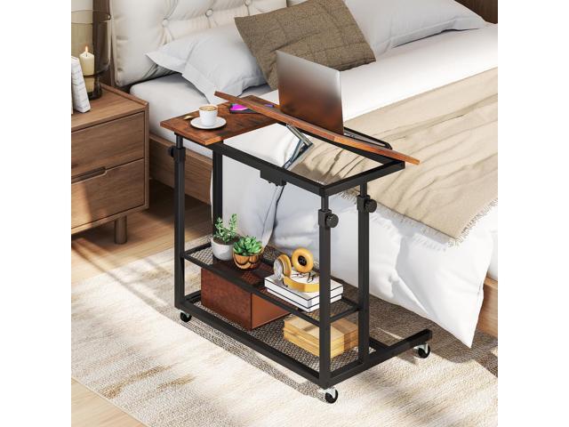 Giantex Mobile Standing Desk, Adjustable Rolling Computer Desk w/Tilting Desktop & Storage Shelves, PC Laptop Table, Small Compact Desk on Wheels...