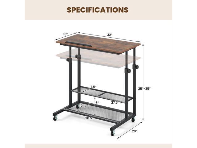 Giantex Mobile Standing Desk, Adjustable Rolling Computer Desk w/Tilting Desktop & Storage Shelves, PC Laptop Table, Small Compact Desk on Wheels...