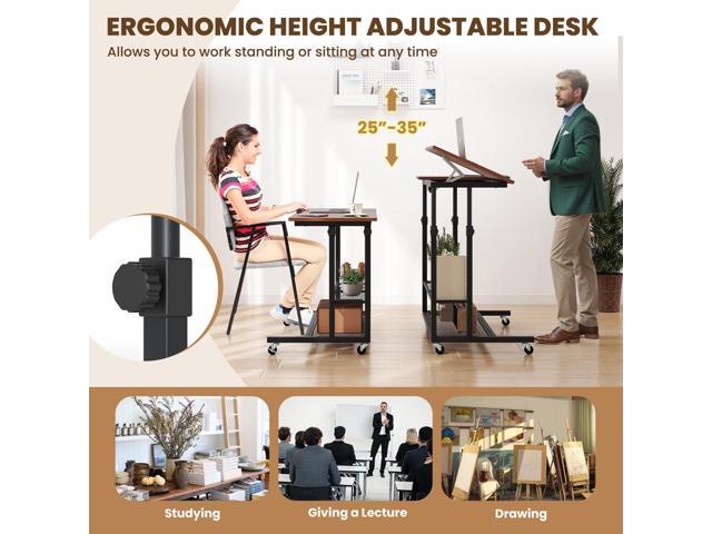 Giantex Mobile Standing Desk, Adjustable Rolling Computer Desk w/Tilting Desktop & Storage Shelves, PC Laptop Table, Small Compact Desk on Wheels...
