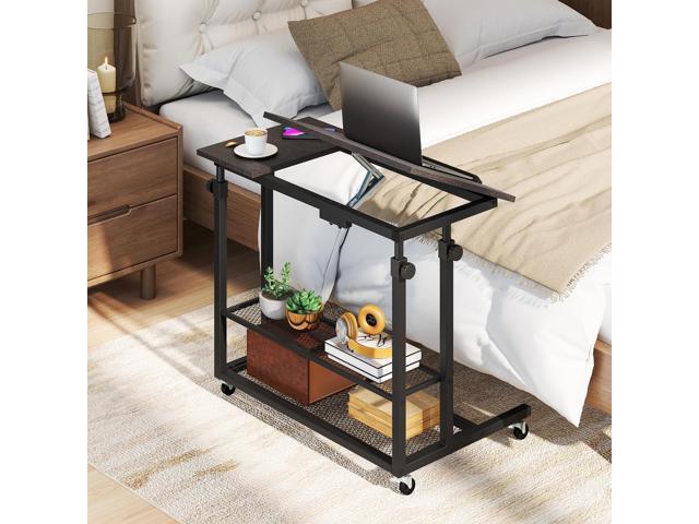 Giantex Mobile Standing Desk, Adjustable Rolling Computer Desk w/Tilting Desktop & Storage Shelves, PC Laptop Table, Small Compact Desk on Wheels...