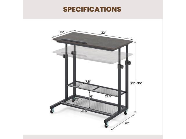 Giantex Mobile Standing Desk, Adjustable Rolling Computer Desk w/Tilting Desktop & Storage Shelves, PC Laptop Table, Small Compact Desk on Wheels...
