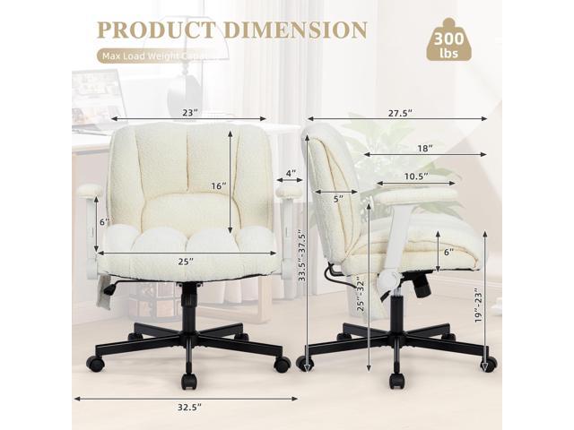Criss Cross Legged Office Chair with Flip-Up Arms and Wheels, Wide Seat Desk Chair with Built-In Dynamic Airbag Lumbar Support, Modern Cross-Leg...
