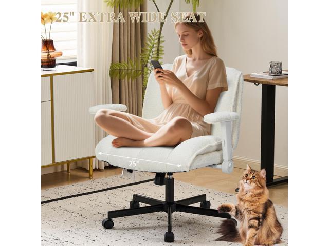 Criss Cross Legged Office Chair with Flip-Up Arms and Wheels, Wide Seat Desk Chair with Built-In Dynamic Airbag Lumbar Support, Modern Cross-Leg...