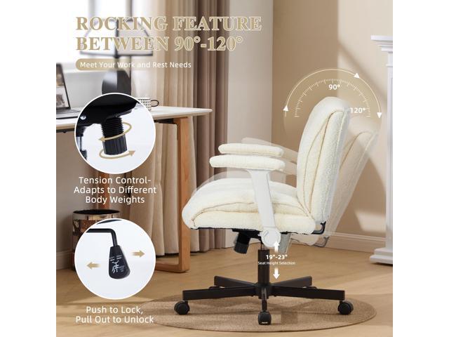 Criss Cross Legged Office Chair with Flip-Up Arms and Wheels, Wide Seat Desk Chair with Built-In Dynamic Airbag Lumbar Support, Modern Cross-Leg...