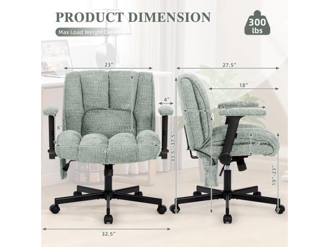 Criss Cross Legged Office Chair with Flip-Up Arms and Wheels, Wide Seat Desk Chair with Built-In Dynamic Airbag Lumbar Support, Modern Cross-Leg...