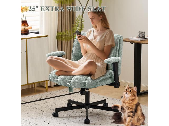 Criss Cross Legged Office Chair with Flip-Up Arms and Wheels, Wide Seat Desk Chair with Built-In Dynamic Airbag Lumbar Support, Modern Cross-Leg...
