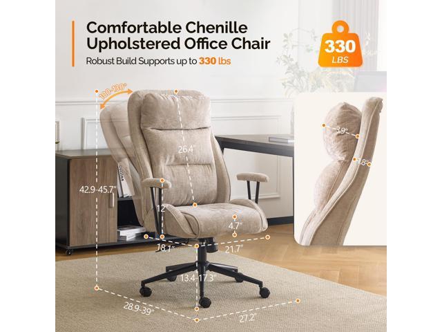 VINGLI Chenille Executive Ergonomic Fabric Office Chair with 100-130° Recline, High-Back Desk Chair with Adjustable Base & Padded Back & Wheels,...