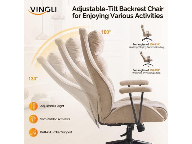 VINGLI Chenille Executive Ergonomic Fabric Office Chair with 100-130° Recline, High-Back Desk Chair with Adjustable Base & Padded Back & Wheels,...
