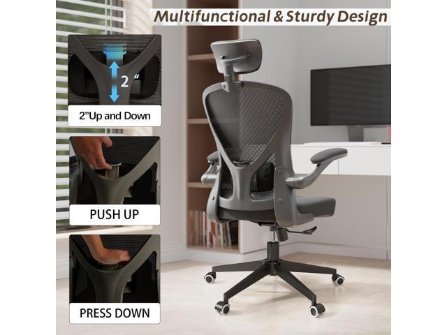 Office Chair Ergonomic Office Chair Tilt Function Adjustable Headrest with Flip-Up Arms, Cushion for Lumbar Support and Sturdy Wheels, 360 Degree...