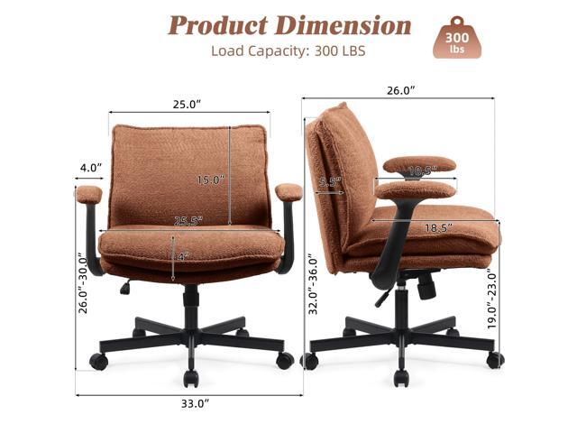 Criss Cross Legged Office Chair with Wheels and Flip-Up Arms, Upholstered Criss Cross Desk Chair, Wide Seat Chairs for Home Office, Vanity,...