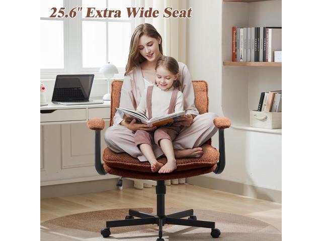 Criss Cross Legged Office Chair with Wheels and Flip-Up Arms, Upholstered Criss Cross Desk Chair, Wide Seat Chairs for Home Office, Vanity,...