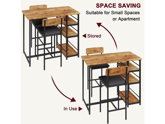 Bar Table and Chair Set with Three Shelves Small 2-Person Dining Table with 2 Upholstered Stools with Backrests Suitable for Restaurants and...