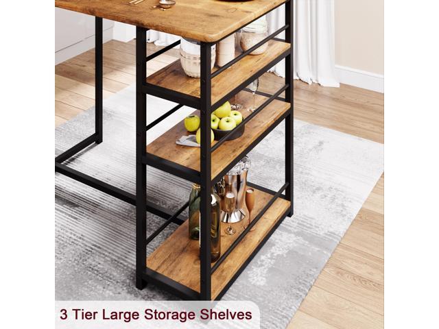 Bar Table and Chair Set with Three Shelves Small 2-Person Dining Table with 2 Upholstered Stools with Backrests Suitable for Restaurants and...