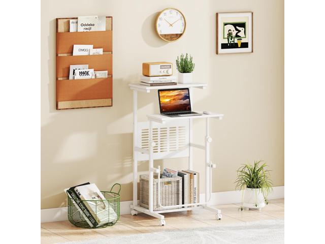 Tangkula Adjustable Standing Desk, Mobile Rolling Computer Desk with Storage Shelf, Portable Laptop Table with Footrest, Mesh Panel, Lockable...