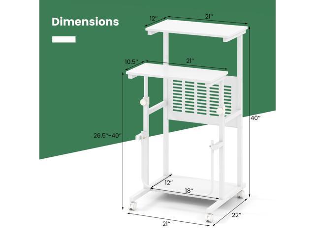 Tangkula Adjustable Standing Desk, Mobile Rolling Computer Desk with Storage Shelf, Portable Laptop Table with Footrest, Mesh Panel, Lockable...