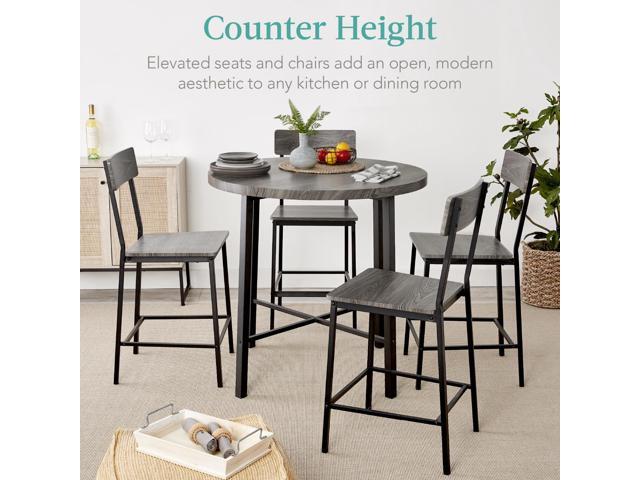 Best Choice Products 5-Piece Modern Round Counter Height Dining Set for Home Kitchen, Dining Room w/ 4 Chairs, 1.5in Thick Table - Black