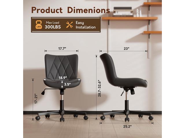 Armless Desk Chair, Morden Home Office Chair no Arms, Adjustable Height & Rocking Computer Chair, PU Leather Vanity Chair, Ergonomic Seat Soft...