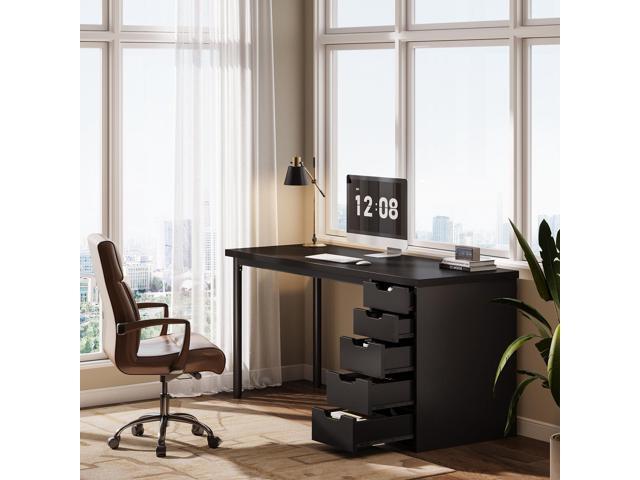 Tribesigns Modern Simple Computer Desk, 47 Inches PC Desk with 5 Reversible Drawers, Rustic Brown Study Writing Table Workstation for Home Office...