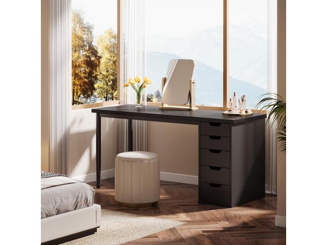 Tribesigns Modern Simple Computer Desk, 47 Inches PC Desk with 5 Reversible Drawers, Rustic Brown Study Writing Table Workstation for Home Office...