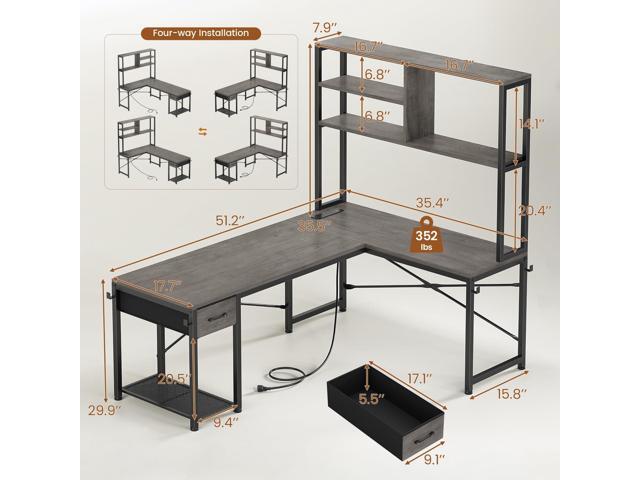 SEDETA L Shaped Gaming Desk, 51.2' Reversible Small Corner Desk with Drawer, Power Outlet & LED Lights, Computer Desk with Storage Shelves for...