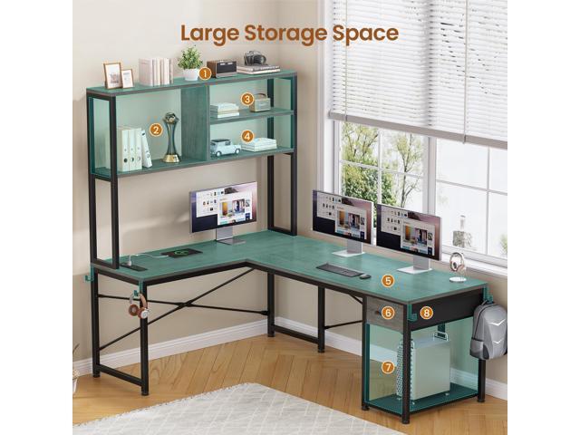 SEDETA L Shaped Gaming Desk, 51.2' Reversible Small Corner Desk with Drawer, Power Outlet & LED Lights, Computer Desk with Storage Shelves for...