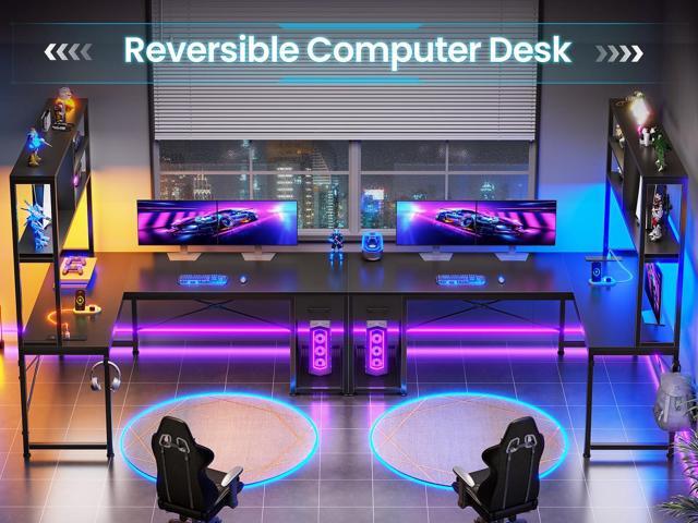 SEDETA L Shaped Gaming Desk, 51.2' Reversible Small Corner Desk with Drawer, Power Outlet & LED Lights, Computer Desk with Storage Shelves for...