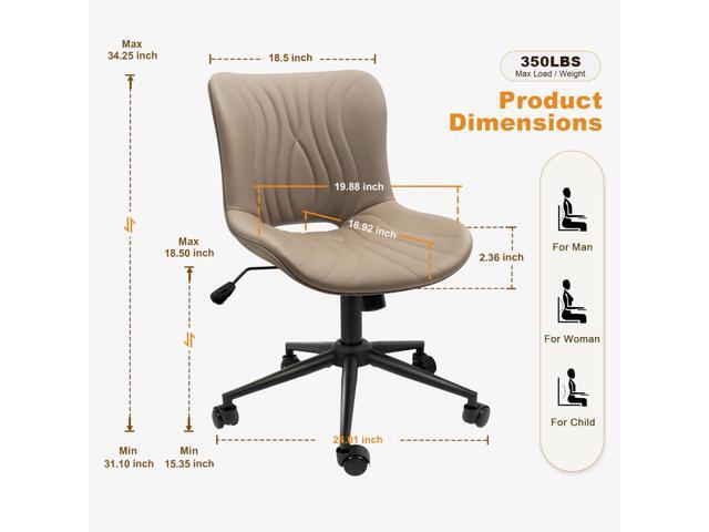 Office Chair, Armless Desk Chair with Wheels, Ergonomic Comfy Home Office Computer Task Chairs,Faux Leather Padded Cute Vanity Chair, Adjustable...