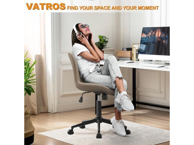 Office Chair, Armless Desk Chair with Wheels, Ergonomic Comfy Home Office Computer Task Chairs,Faux Leather Padded Cute Vanity Chair, Adjustable...