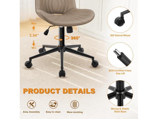 Office Chair, Armless Desk Chair with Wheels, Ergonomic Comfy Home Office Computer Task Chairs,Faux Leather Padded Cute Vanity Chair, Adjustable...