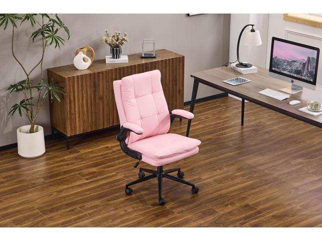 VINGLI Comfy Pink Leather Office Desk Chair,High-Back Ergonomic Computer Small Gaming Chair with/No Wheels,Adjustable Height,Flip-Up Arms,360°...