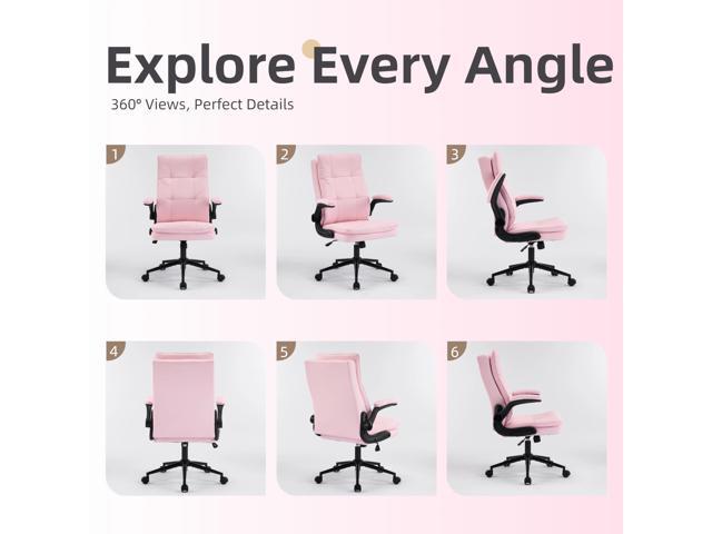 VINGLI Comfy Pink Leather Office Desk Chair,High-Back Ergonomic Computer Small Gaming Chair with/No Wheels,Adjustable Height,Flip-Up Arms,360°...