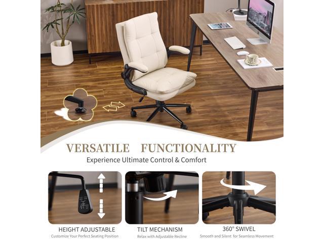 VINGLI Comfy Beige Leather Office Desk Chair, High-Back Support Ergonomic Computer Task Gaming Chair,with Removable wheels,360° Swivel,Adjustable...