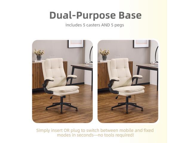 VINGLI Comfy Beige Leather Office Desk Chair, High-Back Support Ergonomic Computer Task Gaming Chair,with Removable wheels,360° Swivel,Adjustable...