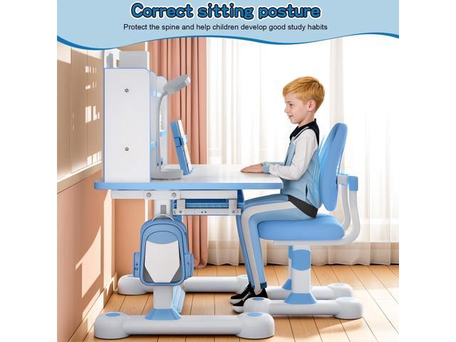 Upgrade Kids' Desk & Chair Sets, 50-Degree Tiltable Desktop Height Adjustable Kids Table and Chair Set with Bookshelf Storage Drawer for Bedroom...