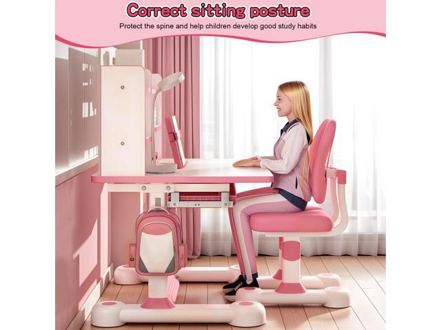 Upgrade Kids' Desk & Chair Sets, 50-Degree Tiltable Desktop Height Adjustable Kids Table and Chair Set with Bookshelf Storage Drawer for Bedroom...